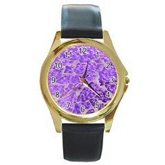 Festive Chic Purple Stone Glitter  Round Gold Metal Watch