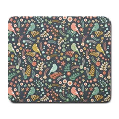 Vintage Flowers And Birds Pattern Large Mousepads by TastefulDesigns