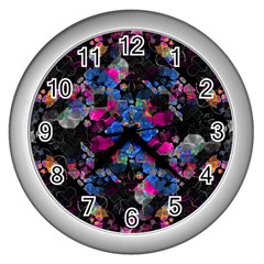 Stylized Geometric Floral Ornate Wall Clocks (silver)  by dflcprints