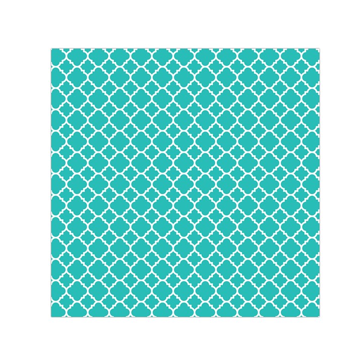 Turquoise quatrefoil pattern Small Satin Scarf (Square)