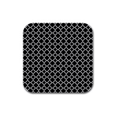 Black White Quatrefoil Classic Pattern Rubber Square Coaster (4 Pack)  by Zandiepants