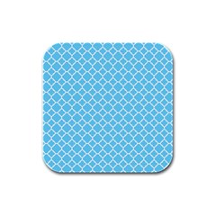 Bright Blue Quatrefoil Pattern Rubber Square Coaster (4 Pack) by Zandiepants