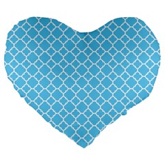Bright Blue Quatrefoil Pattern Large 19  Premium Flano Heart Shape Cushion by Zandiepants
