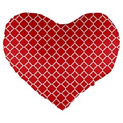 Poppy Red Quatrefoil Pattern Large 19  Premium Heart Shape Cushion by Zandiepants