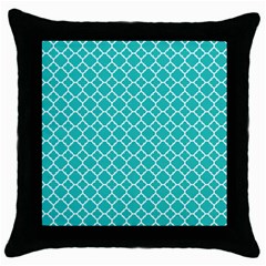 Turquoise Quatrefoil Pattern Throw Pillow Case (black) by Zandiepants