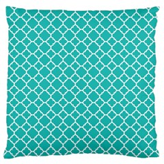 Turquoise Quatrefoil Pattern Large Flano Cushion Case (two Sides) by Zandiepants