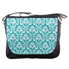 Turquoise Damask Pattern Messenger Bags by Zandiepants