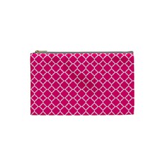 Hot Pink Quatrefoil Pattern Cosmetic Bag (small) by Zandiepants