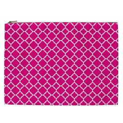 Hot Pink Quatrefoil Pattern Cosmetic Bag (xxl) by Zandiepants