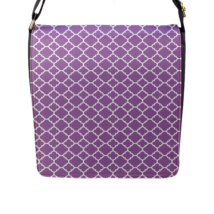 Lilac purple quatrefoil pattern Flap Closure Messenger Bag (L)