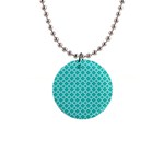 Turquoise quatrefoil pattern 1  Button Necklace Front