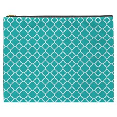 Turquoise Quatrefoil Pattern Cosmetic Bag (xxxl) by Zandiepants