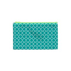 Turquoise Quatrefoil Pattern Cosmetic Bag (xs) by Zandiepants