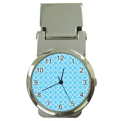 Bright Blue Quatrefoil Pattern Money Clip Watch