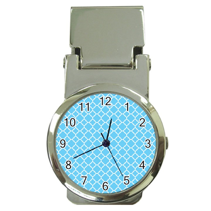 Bright Blue Quatrefoil Pattern Money Clip Watch