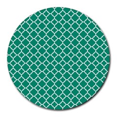 Emerald green quatrefoil pattern Round Mousepad