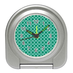 Emerald green quatrefoil pattern Travel Alarm Clock