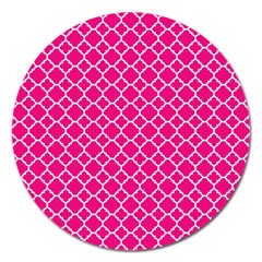 Hot Pink Quatrefoil Pattern Magnet 5  (round) by Zandiepants