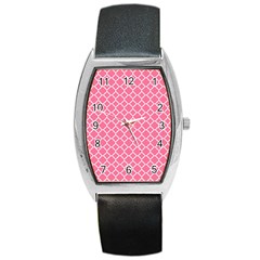 Soft Pink Quatrefoil Pattern Barrel Style Metal Watch