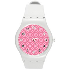 Soft Pink Quatrefoil Pattern Round Plastic Sport Watch (m) by Zandiepants