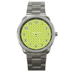 Spring Green Quatrefoil Pattern Sport Metal Watch by Zandiepants