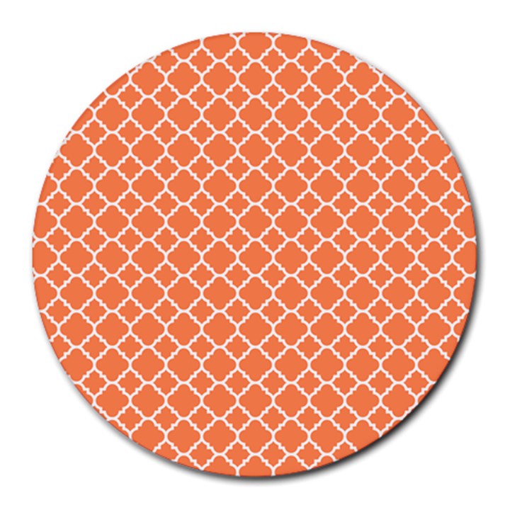 Tangerine orange quatrefoil pattern Round Mousepad