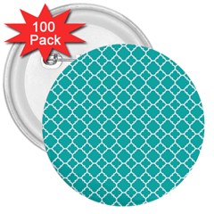 Turquoise Quatrefoil Pattern 3  Button (100 Pack) by Zandiepants