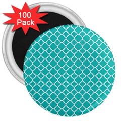 Turquoise Quatrefoil Pattern 3  Magnet (100 Pack) by Zandiepants