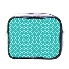 Turquoise Quatrefoil Pattern Mini Toiletries Bag (one Side) by Zandiepants