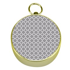 Grey Quatrefoil Pattern Gold Compass by Zandiepants