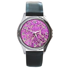 Festive Chic Pink Glitter Stone Round Metal Watch by yoursparklingshop