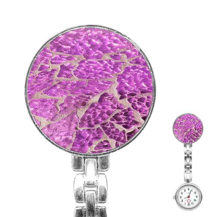 Festive Chic Pink Glitter Stone Stainless Steel Nurses Watch