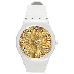 Chic Festive Elegant Gold Stripes Round Plastic Sport Watch (m) by yoursparklingshop