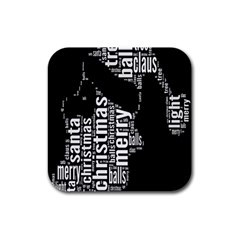 Funny Merry Christmas Santa, Typography, Black And White Rubber Square Coaster (4 Pack)  by yoursparklingshop