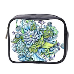 Turquoise Damask Pattern Mini Toiletries Bag 2-side by Zandiepants