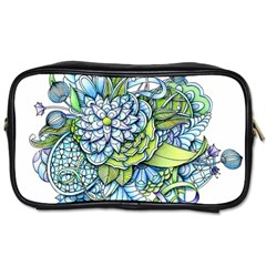 Turquoise Damask Pattern Toiletries Bags 2-side by Zandiepants