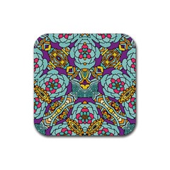 Mariager - Bold Blue,purple And Yellow Flower Design Rubber Coaster (square) by Zandiepants