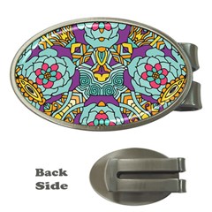 Mariager - Bold Blue,purple And Yellow Flower Design Money Clip (oval) by Zandiepants