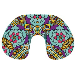 Mariager - Bold Blue,purple And Yellow Flower Design Travel Neck Pillow by Zandiepants