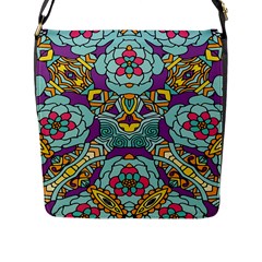 Mariager - Bold Blue,purple And Yellow Flower Design Flap Closure Messenger Bag (l) by Zandiepants