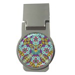 Mariager - Bold blue,purple and yellow flower design Money Clip (Round) Front