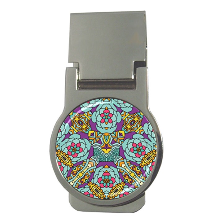 Mariager - Bold blue,purple and yellow flower design Money Clip (Round)