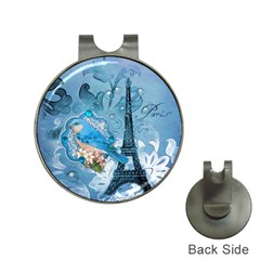 Girly Blue Bird Vintage Damask Floral Paris Eiffel Tower Hat Clip With Golf Ball Marker by chicelegantboutique