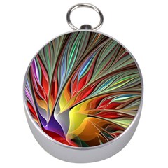 Fractal Bird Of Paradise Silver Compass by WolfepawFractals