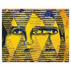 Conundrum Ii, Abstract Golden & Sapphire Goddess Double Sided Flano Blanket (medium)  by DianeClancy