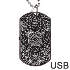 Mariager, Bold Flower Design, Black & White Dog Tag Usb Flash (one Side) by Zandiepants