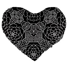 Mariager, Bold Flower Design, Black & White Large 19  Premium Heart Shape Cushion by Zandiepants