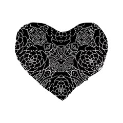 Mariager, Bold Flower Design, Black & White Standard 16  Premium Flano Heart Shape Cushion  by Zandiepants