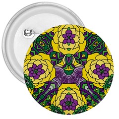 Petals In Mardi Gras Colors, Bold Floral Design 3  Button by Zandiepants