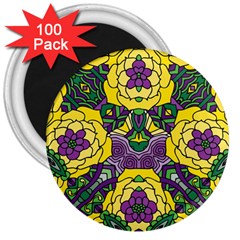 Petals In Mardi Gras Colors, Bold Floral Design 3  Magnet (100 Pack) by Zandiepants